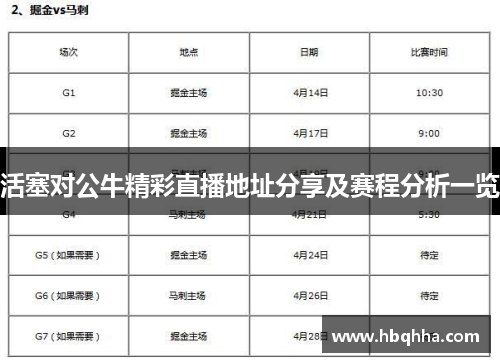 活塞对公牛精彩直播地址分享及赛程分析一览